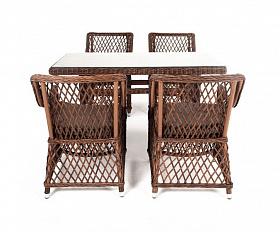 Обеденная группа Латте–140 L 4SIS из искусственного ротанга, цвет коричневый