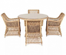 Обеденная группа Доппио 4SIS из искусственного ротанга, цвет соломенный