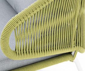 Диван двухместный Милан 4SIS из роупа (веревки), каркас алюминий светло-серый (RAL7035) шагрень, роуп салатовый меланж круглый, ткань светло-серая