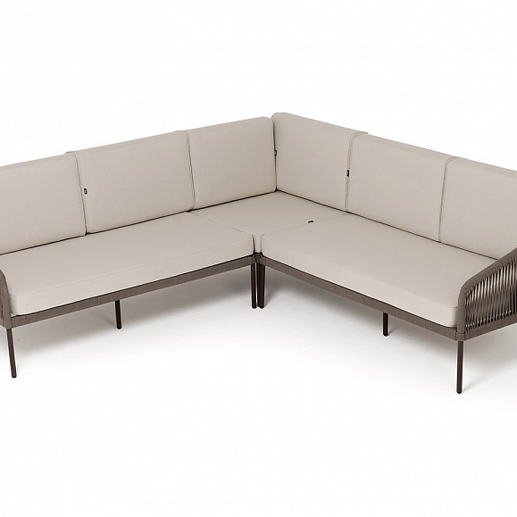 Канны диван модульный плетеный из роупа, каркас алюминий коричневый (RAL8016) муар, роуп коричневый круглый, ткань бежевая 15052 фото 3