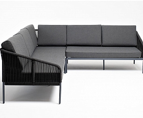 Канны диван модульный плетеный из роупа, каркас алюминий темно-серый (RAL7024), роуп темно-серый круглый, ткань темно-серая