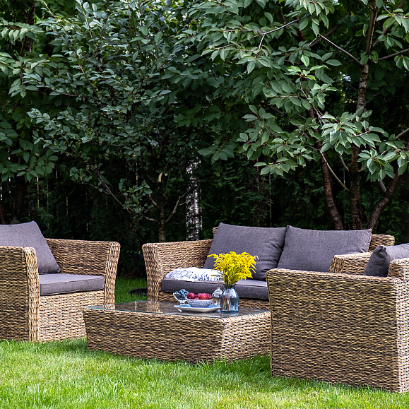 Капучино Сингл лаунж-зона из искусственного ротанга (гиацинт), цвет соломенный фото 1