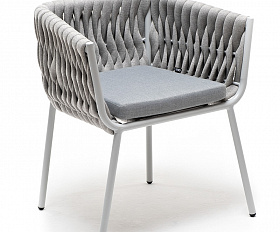 Монако стул плетеный из роупа, каркас алюминий светло-серый (RAL7035) муар, роуп светло-серый 40 мм, ткань светло-серая