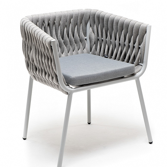 Монако стул плетеный из роупа, каркас алюминий светло-серый (RAL7035) муар, роуп светло-серый 40 мм, ткань светло-серая фото 2