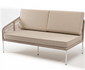 Канны правый модуль плетеный из роупа, каркас алюминий белый муар, роуп бежевый круглый, ткань бежевая 15052