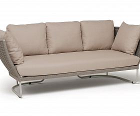 Фиджи диван 3-местный плетеный из роупа, каркас алюминий светло-серый (RAL7035) муар, роуп серый меланж круглый, ткань Mossle бежевая