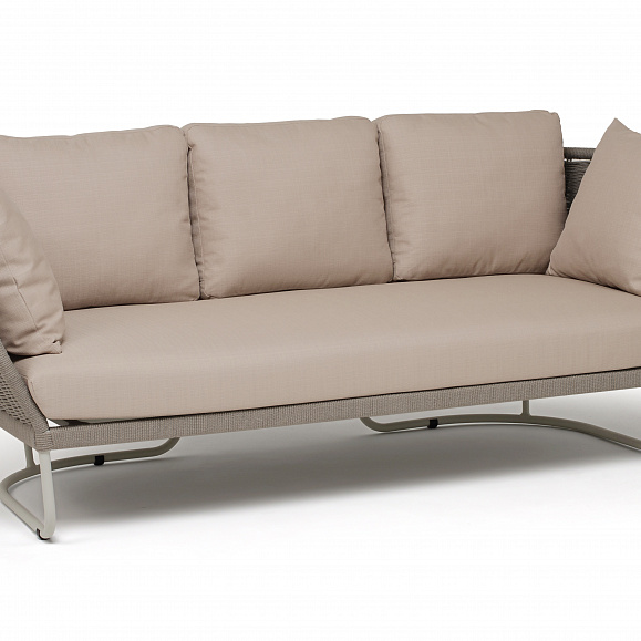 Фиджи диван 3-местный плетеный из роупа, каркас алюминий светло-серый (RAL7035) муар, роуп серый меланж круглый, ткань Mossle бежевая фото 3