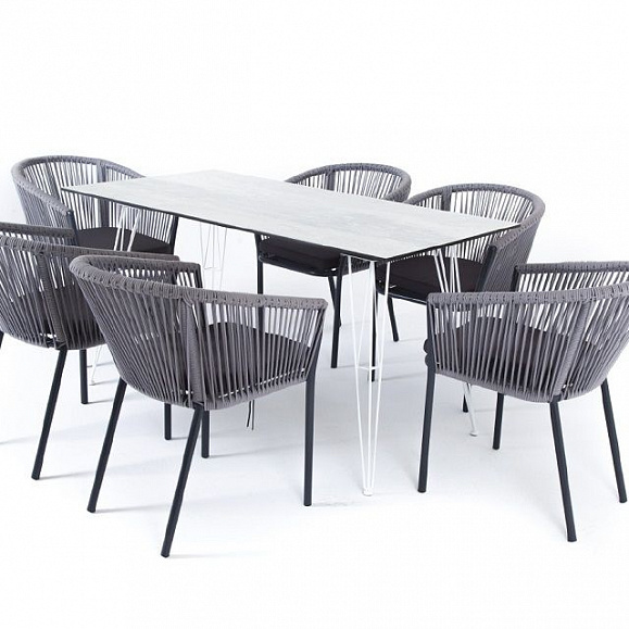 Обеденная группа Милан 4SIS из роупа (веревки), цвет светло-серый с темным каркасом фото 1