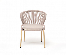 Милан стул плетеный из роупа, каркас алюминий (RAL1001), роуп бежевый круглый, ткань бежевая