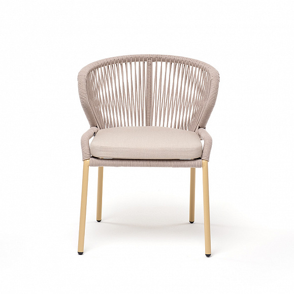 Милан стул плетеный из роупа, каркас алюминий (RAL1001), роуп бежевый круглый, ткань бежевая фото 2