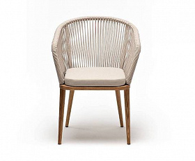 Стул Марсель 4SIS плетеный из роупа, основание дуб, роуп бежевый круглый, ткань бежевая 52