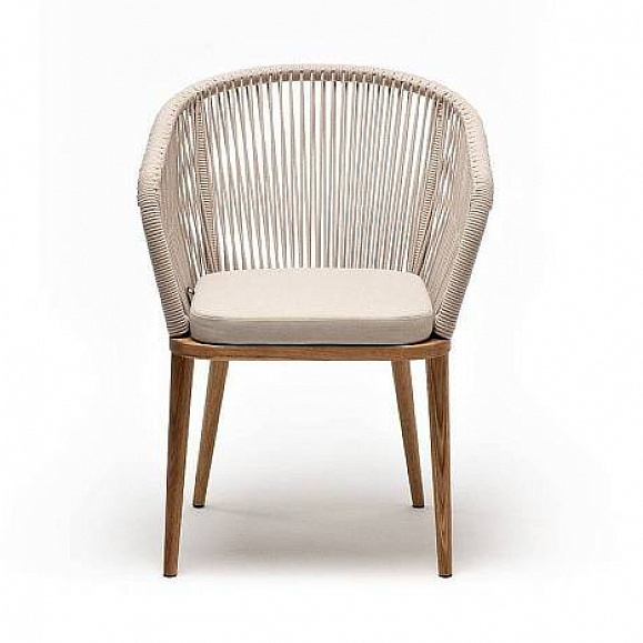 Стул Марсель 4SIS плетеный из роупа, основание дуб, роуп бежевый круглый, ткань бежевая 52 фото 2