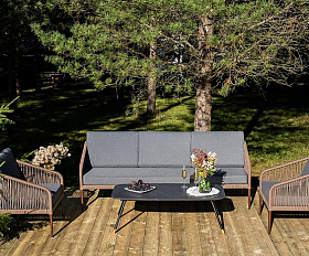 Лаунж-Зона Канны 4SIS 5-местная из роупа со столом Верона (серый гранит), каркас алюминиевый коричневый, роуп коричневый