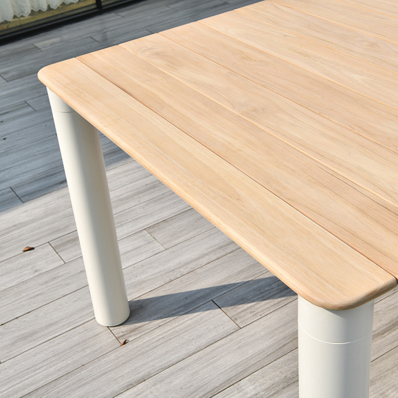 Прага обеденный стол с тиковой столешницей и алюминиевым каркасом фото 5