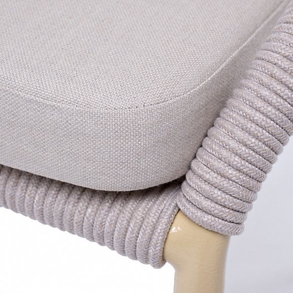 Милан стул плетеный из роупа, каркас алюминий (RAL1001), роуп бежевый круглый, ткань бежевая фото 4