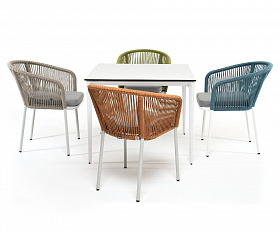 Обеденная группа Аркобалено 4SIS на 4 персоны со стульями "Марсель", каркас белый, роуп цветной