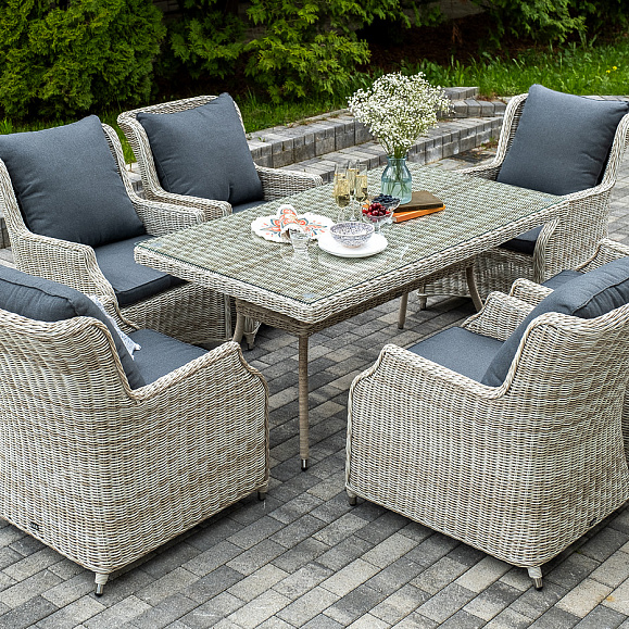 Неаполь обеденная группа плетеная из искусственного ротанга, цвет соломенный фото 1