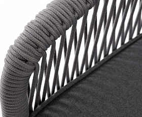 Канны диван 3-местный плетеный из роупа, каркас алюминий белый муар, роуп светло-серый круглый, ткань темно-серая 027