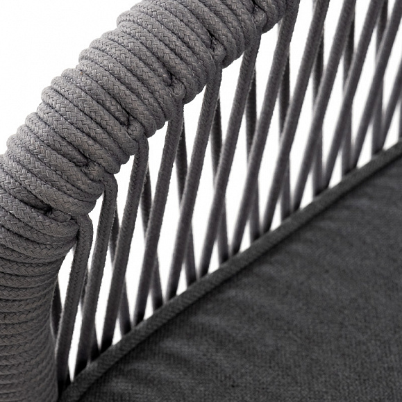 Канны диван 3-местный плетеный из роупа, каркас алюминий белый муар, роуп светло-серый круглый, ткань темно-серая 027 фото 6