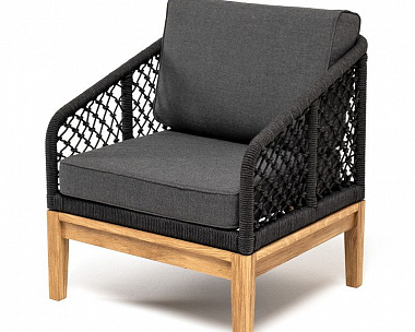 Кресло Канны 4SIS из роупа (веревки) узелкового плетения, основание дуб, цвет темно-серый
