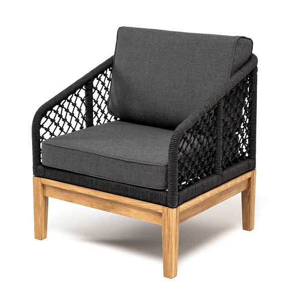 Кресло Канны 4SIS из роупа (веревки) узелкового плетения, основание дуб, цвет темно-серый фото 1