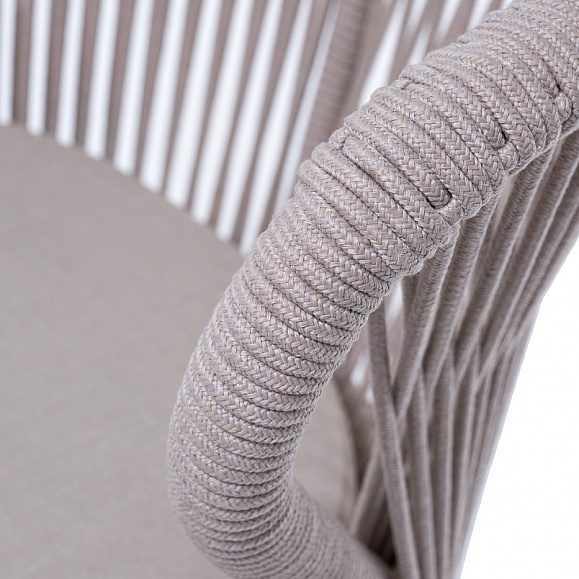 Милан стул плетеный из роупа, каркас алюминий (RAL1001), роуп бежевый круглый, ткань бежевая фото 7