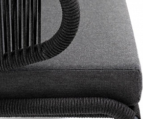 Диван двухместный Милан 4SIS из роупа (веревки), каркас алюминий темно-серый (RAL7024), роуп темно-серый круглый, ткань темно-серая