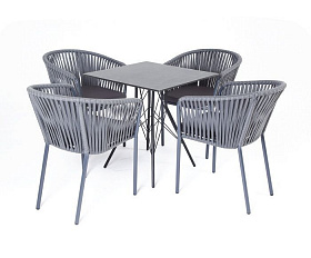 Обеденная группа Конте 4SIS из искусственного ротанга, квадратный стол, цвет серый гранит