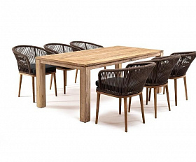 Обеденная группа Мадейра 4SIS из роупа (веревки) на 6 персон, цвет коричневый