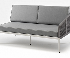 Канны левый модуль плетеный из роупа, каркас алюминий белый муар, роуп светло-серый круглый, ткань светло-серая