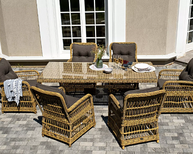 Обеденная Цесена 4SIS группа плетеная из искусственного ротанга, цвет соломенный