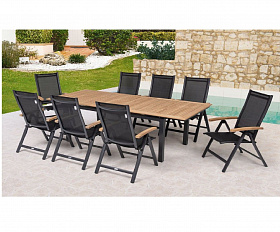 Комплект обеденной мебели Lyon-Andy 220A+8R Brafritid антрацит/натуральный, алюминий/тик