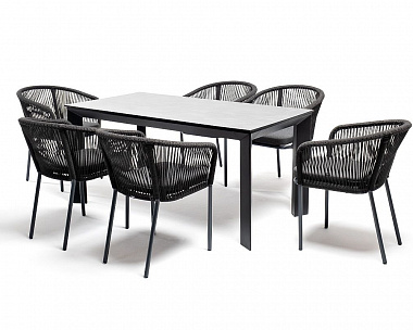 Обеденная группа Венето 4SIS на 6 персон со стульями "Марсель", каркас темно-серый, роуп темно-серый