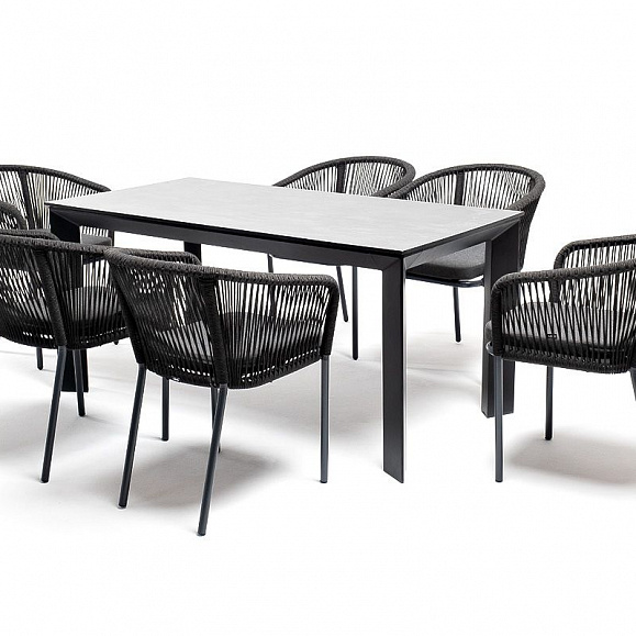 Обеденная группа Венето 4SIS на 6 персон со стульями "Марсель", каркас темно-серый, роуп темно-серый фото 4