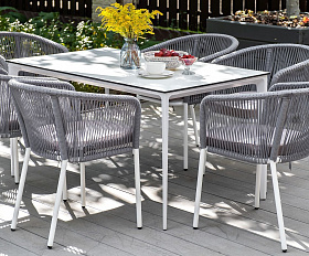 Обеденная группа Малага 4SIS на 6 персон со стульями "Марсель", каркас белый, роуп светло-серый