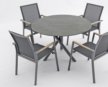 Комплект обеденной мебели Timra AL-N Brafritid антрацит/натуральный, алюминий/тик