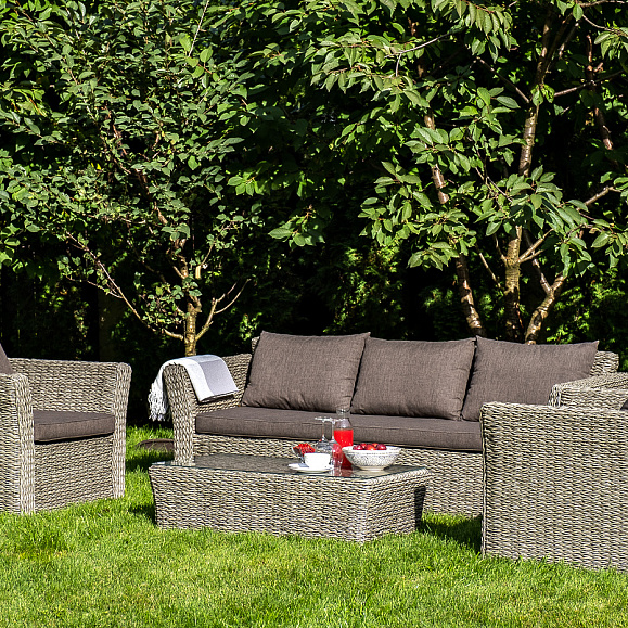 Капучино лаунж-зона из искусственного ротанга (гиацинт), цвет серый фото 1