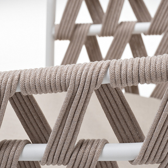 Диего стул плетеный из роупа, каркас из стали белый муар, роуп бежевый круглый, ткань бежевая 15052 фото 6