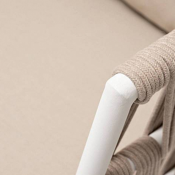 Диван Диего 4SIS 2-местный плетеный из роупа, основание дуб, каркас алюминий светло-серый (RAL7035) муар, роуп бежевый круглый, ткань бежевая 52 фото 2