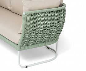 Фиджи диван 3-местный плетеный из роупа, каркас алюминий светло-серый (RAL7035) муар, роуп зеленый (4204) круглый tex, ткань Mossle бежевая
