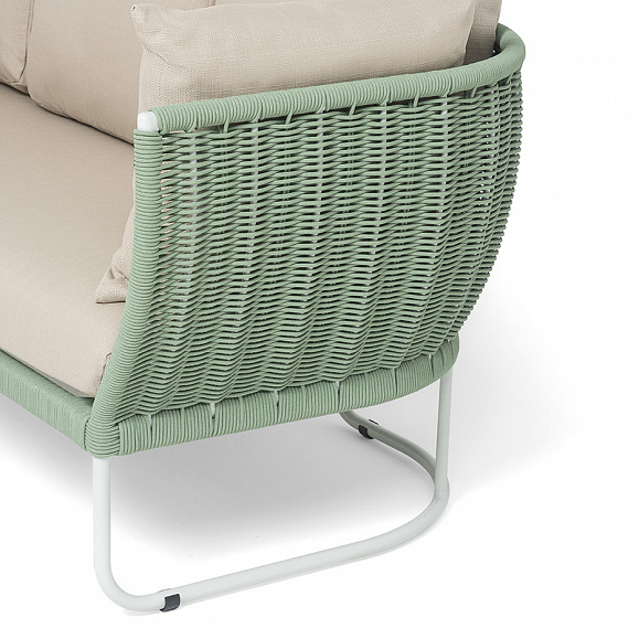 Фиджи диван 3-местный плетеный из роупа, каркас алюминий светло-серый (RAL7035) муар, роуп зеленый (4204) круглый tex, ткань Mossle бежевая фото 6