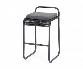 Ането стул барный плетеный из роупа, каркас алюминий темно-серый (RAL7024) муар, роуп темно-серый круглый, ткань темно-серая 027