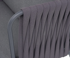 Ронда кресло плетеное из роупа, каркас алюминий темно-серый (RAL7024) муар, роуп серый 40 мм tex, ткань темно-серая 027