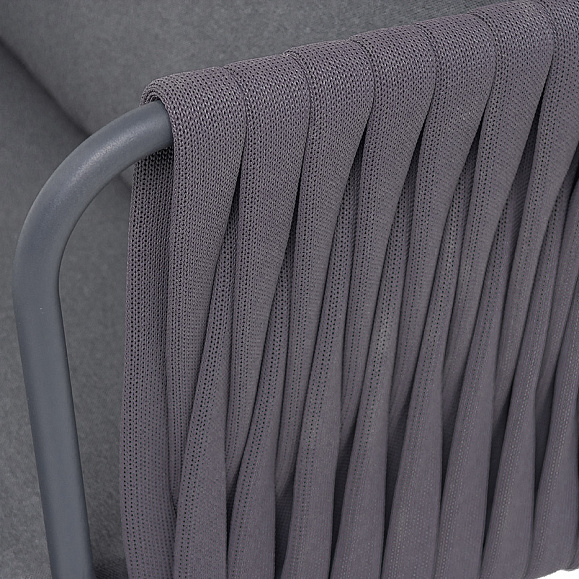 Ронда кресло плетеное из роупа, каркас алюминий темно-серый (RAL7024) муар, роуп серый 40 мм tex, ткань темно-серая 027 фото 7