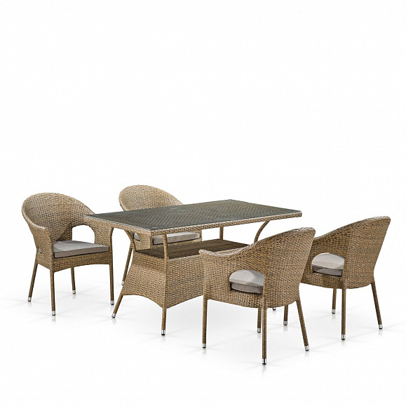 Обеденный комплект плетеной мебели T198B/Y79B-W56 Light Brown (4+1) фото 1