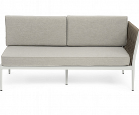 Касабланка левый модуль плетеный из роупа, каркас алюминий светло-серый (RAL7035) муар, роуп серо-коричневый 23мм, ткань бежевая 15052