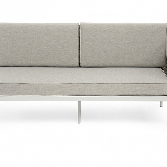 Касабланка левый модуль плетеный из роупа, каркас алюминий светло-серый (RAL7035) муар, роуп серо-коричневый 23мм, ткань бежевая 15052 фото 2