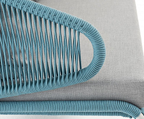 Диван двухместный Милан 4SIS из роупа (веревки), каркас алюминий светло-серый (RAL7035) шагрень, роуп бирюзовый круглый, ткань светло-серая