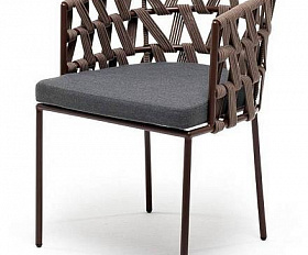 Стул Диего 4SIS плетеный из роупа, каркас из стали коричневый (RAL8016) муар, роуп коричневый круглый, ткань темно-серая 27