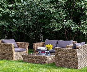 Диван двухместный Капучино 4SIS из искусственного ротанга (гиацинт), цвет соломенный